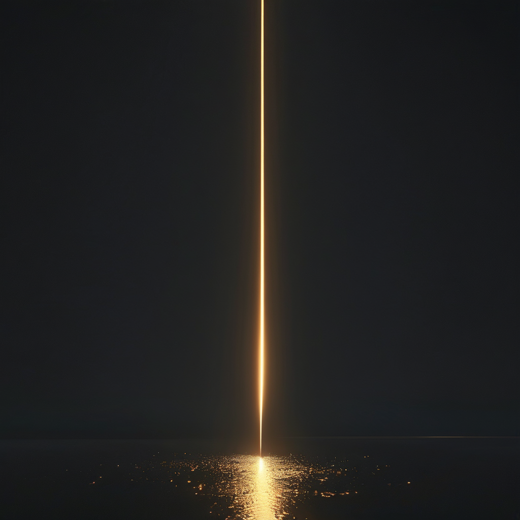 意识谱：暗色空间中，一条极细的金线从画面左下角缓缓升起，向右上方延伸，线条的粗细和亮度逐渐变化，从微弱到明亮再到消散，背景是深沉