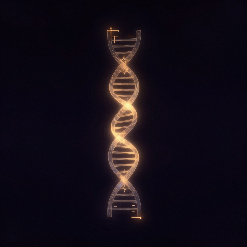 文化适应：一个半透明的双螺旋结构悬浮于空旷之中，一端是清晰的汉字笔画片段，另一端是拉丁字母几何轮廓，两者沿螺旋轨迹向中心逐渐交融为