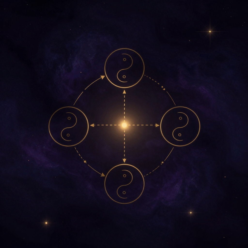 萨尔瓦多·米纽庆：一张中性线条绘制的家庭结构图，三个圆圈代表成员，实线、双实线、虚线分别标出清晰、僵化、模糊边界，箭头指示层级与联盟关系，