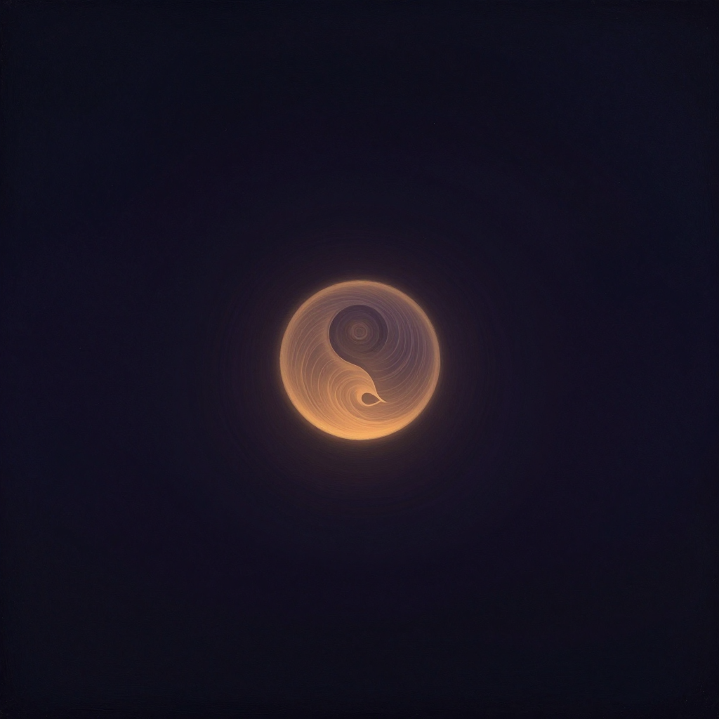 情境力量：一个半透明发光球体悬浮于空旷之中，内部隐约有一个人形轮廓，球体表面流溢着柔和波纹，四周余下大片虚空，球体是画面唯一的微光