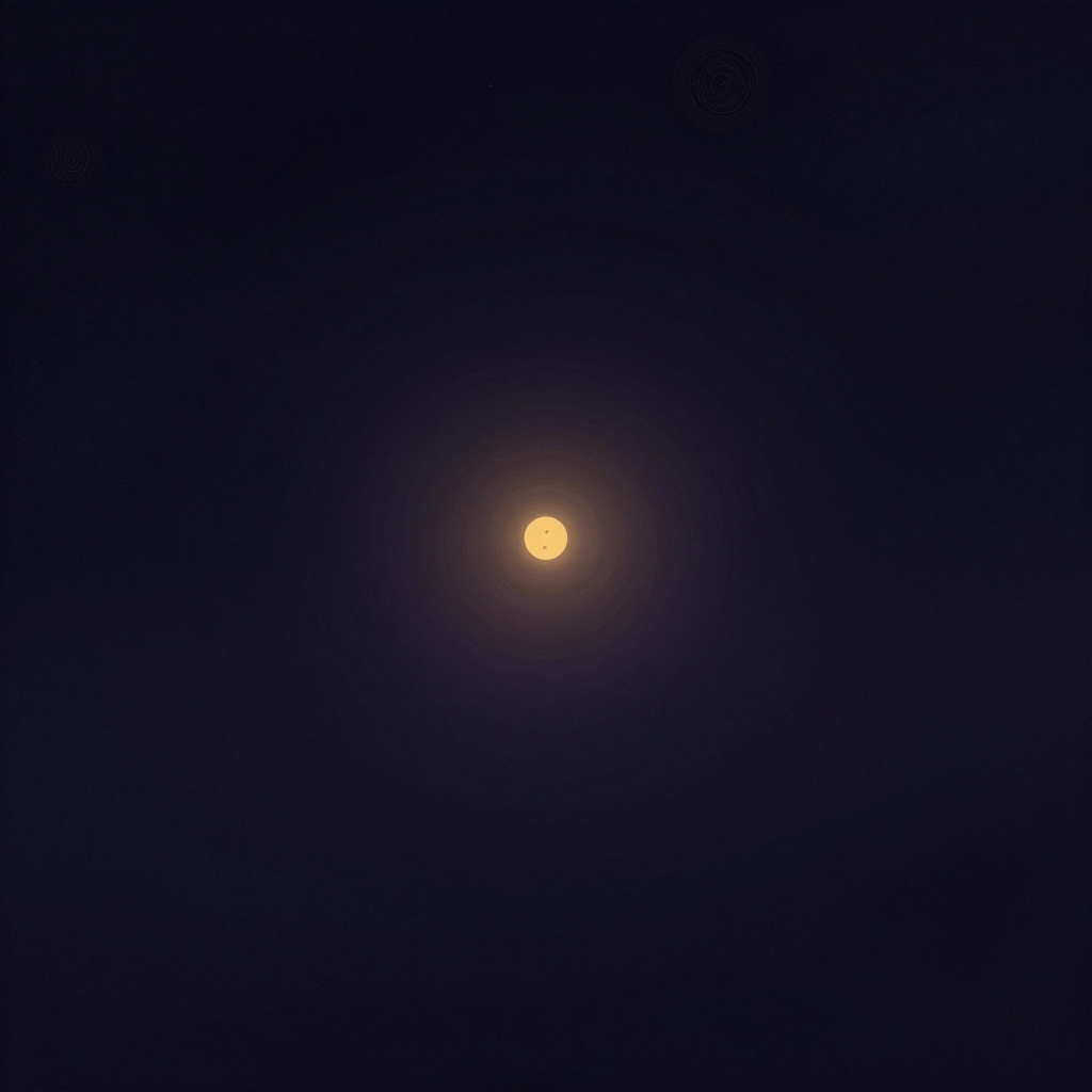 欧文：一片深色空旷中，一颗柔和星芒状光点悬于画面正中央，光晕极淡、向外弥散渐隐，四周无任何干扰物，空旷本身成为其背景