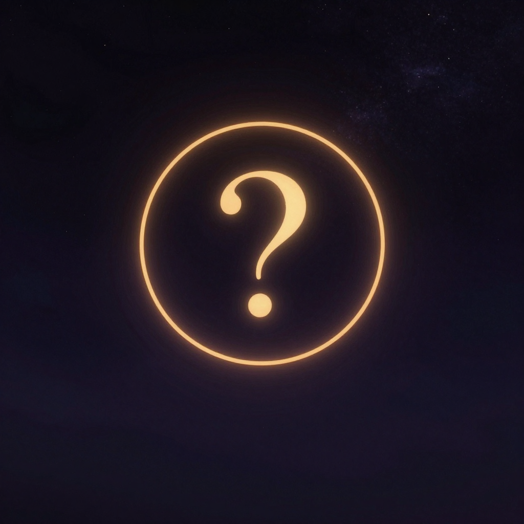 情绪刺激：一个发光的圆环悬浮于空旷深色空间中，光环中心是一个清晰的问号轮廓或空白剪影，光环边缘柔和而无情绪暗示，光环是画面唯一的微