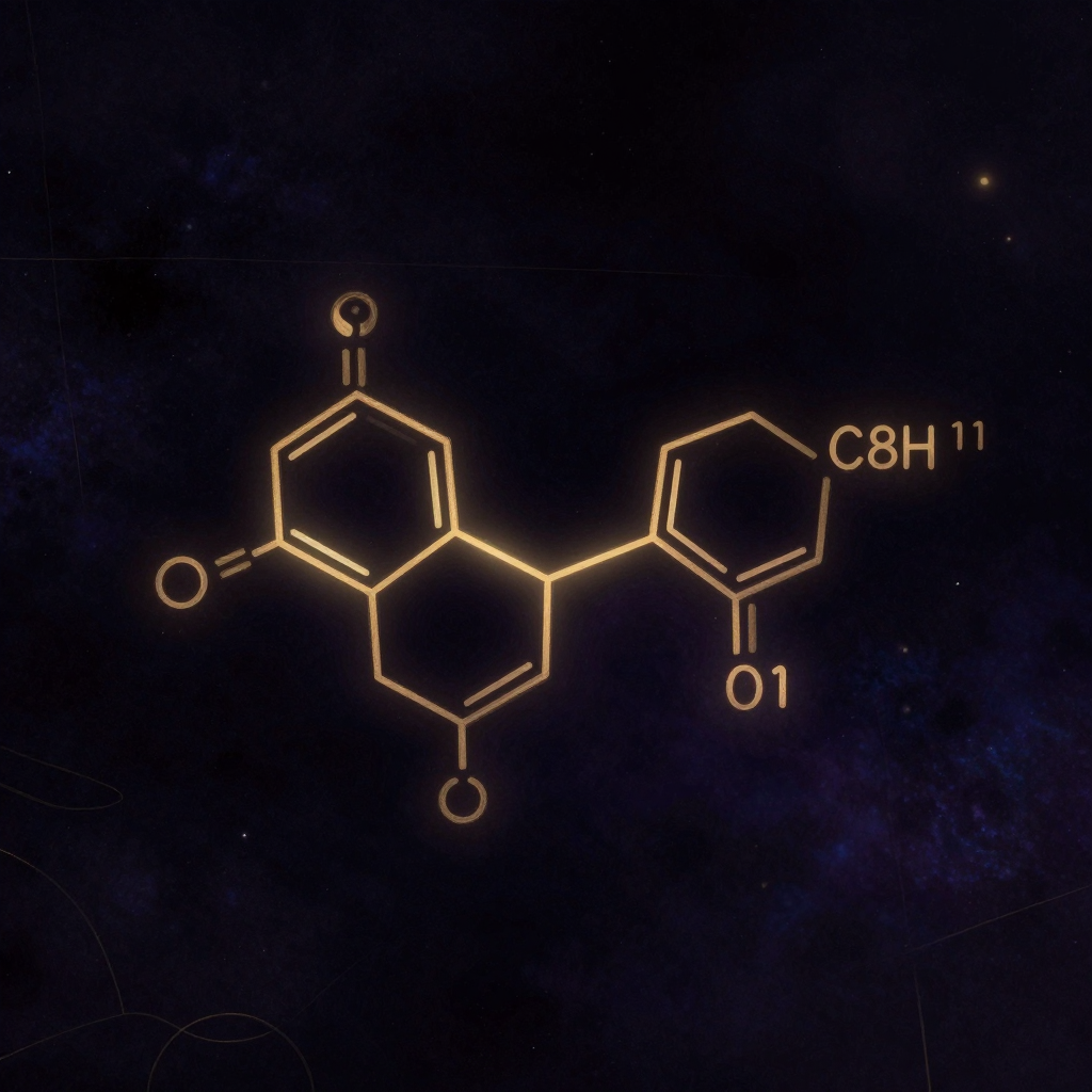 去甲肾上腺素：一个精确的C8H11NO3分子结构悬浮于空旷中，苯环与羟基、氨基乙烷侧链的每个连接点清晰可辨，无任何其他干扰元素，一处微