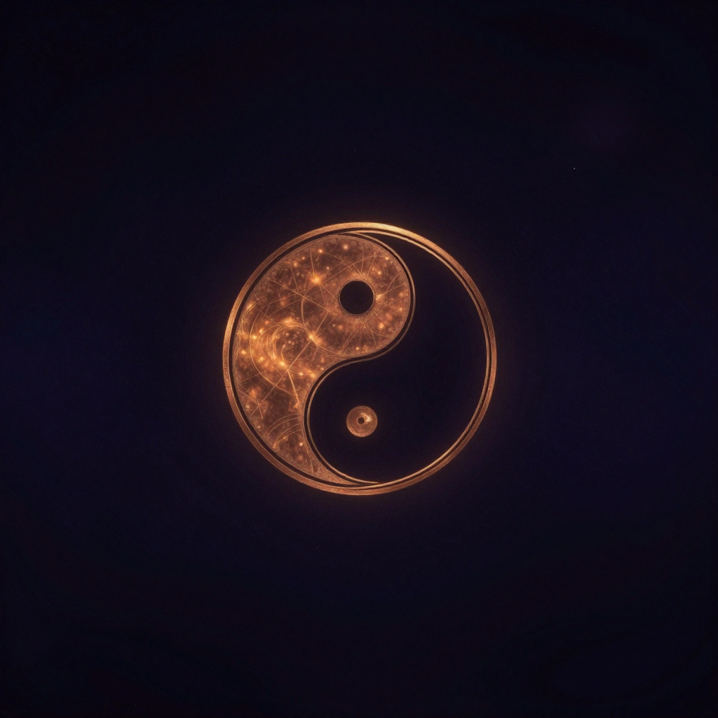 自然周期：一个完美闭合的素铜圆环悬浮于空处，环身略见手工锻造痕迹，内缘隐约有阴阳消长的起伏轮廓，四周归于大片留白