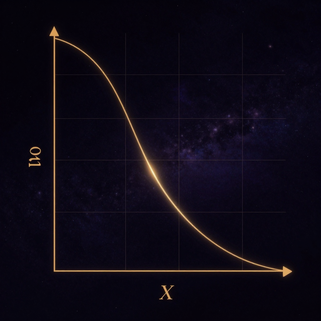 贴现效用模型：一幅坐标网格上呈现典型双曲线形态的数学曲线，X轴标注时间，Y轴标注主观价值，曲线前段陡峭下降后渐趋平缓，四周留有大片空白