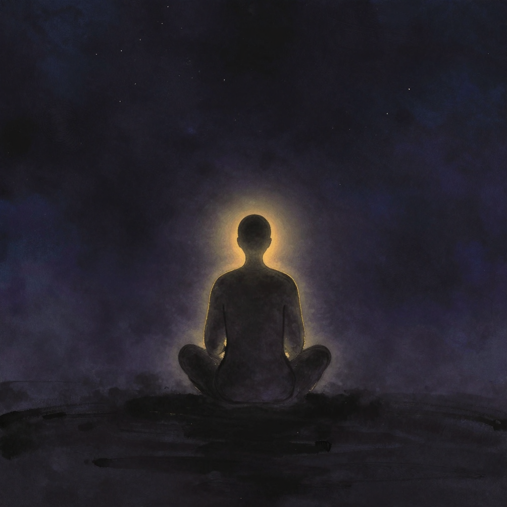 架势：一个着宽松衣装的背影呈现浑圆桩标准姿态：双脚与肩同宽平行站立，双膝微曲似坐非坐，双臂环抱如抱球状，脊柱中正头顶虚悬，四周