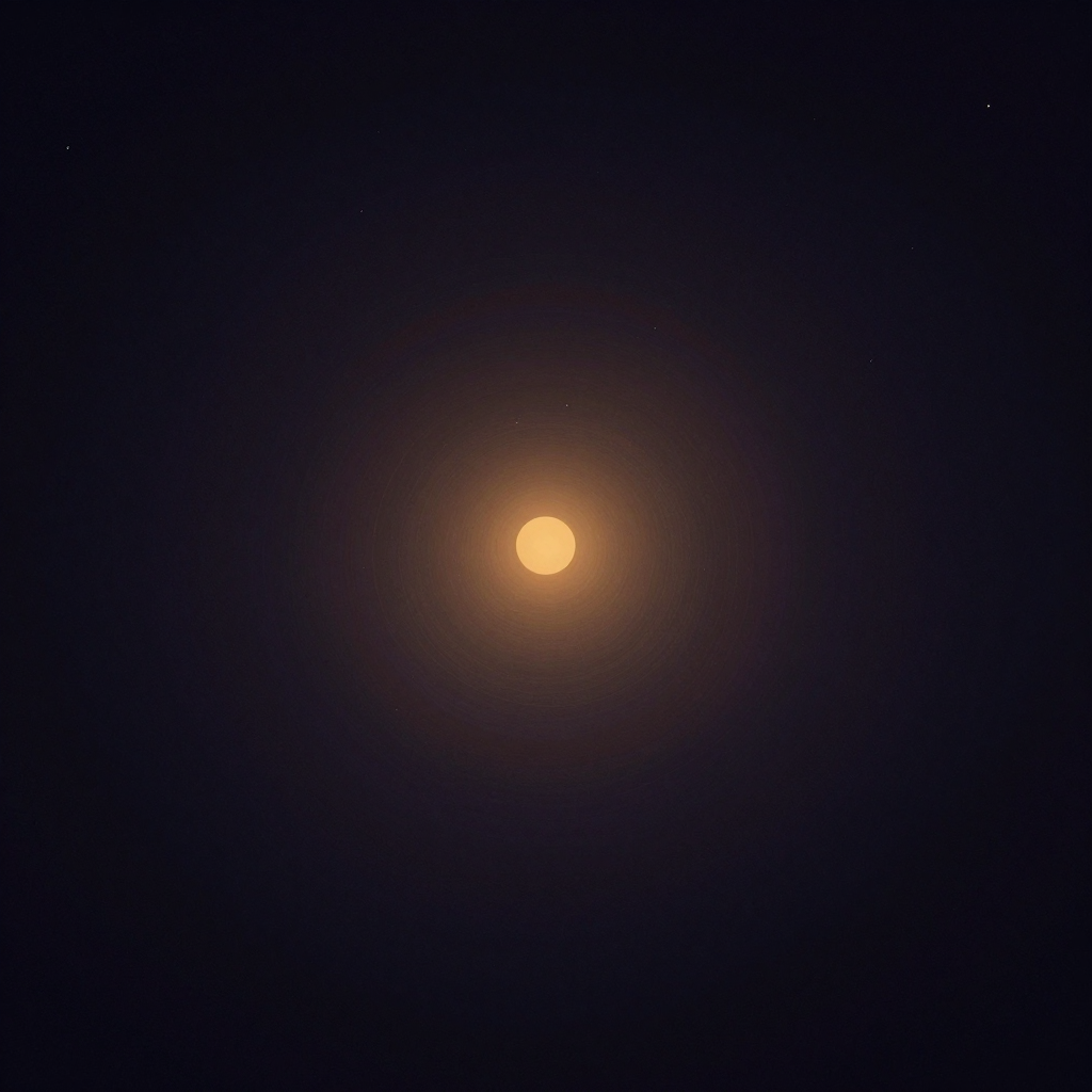 消失点：画面中央一个细微的点，轮廓从清晰逐渐向四周虚化消散，与近黑色的背景自然融为一片空无，消散边缘极柔和，无任何断裂感