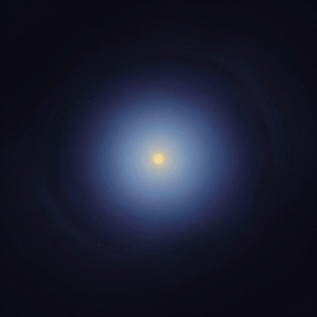 宇宙意识：画面中布满极细密的星点，若干星点以发光细线相连构成神经元状的网络，整张星网微微弯曲呈球面弧度，中央一处星群节点特别明亮，