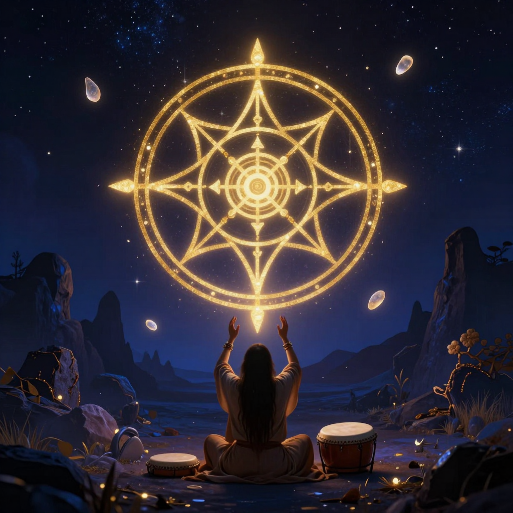 灵魂找回：A shamanic journey through a mystical landscape under rhythm