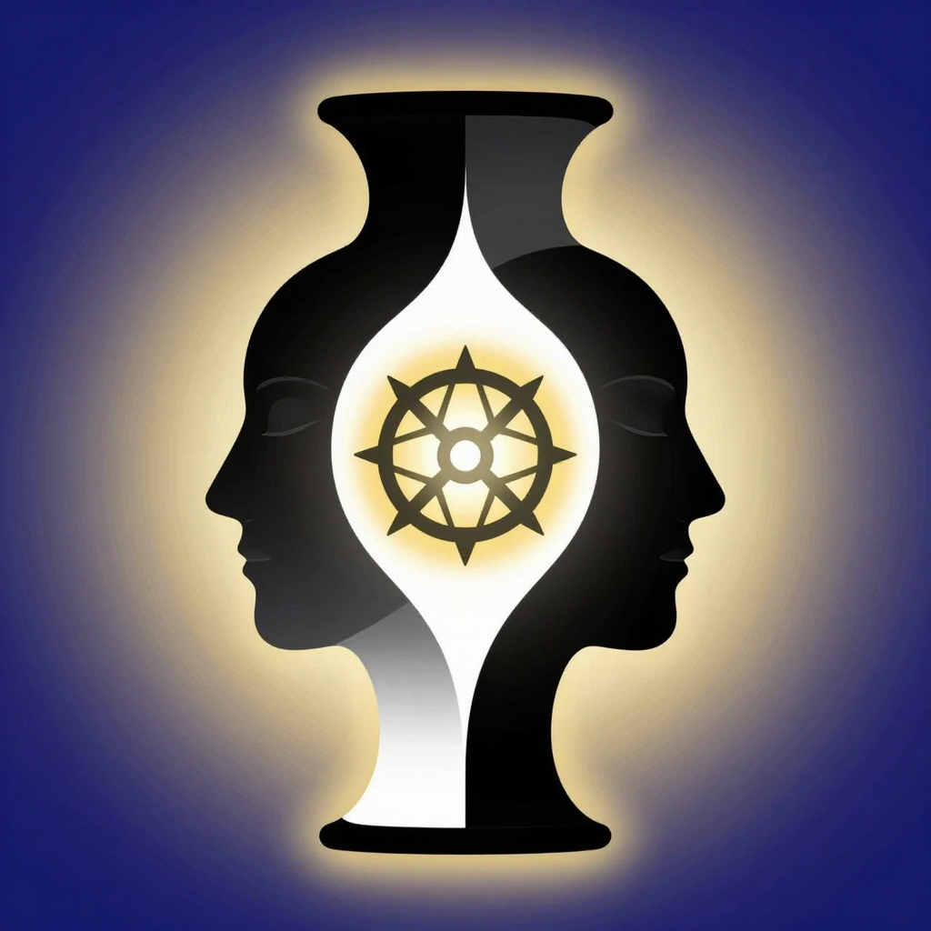 完形心理学：A classic Gestalt psychology illustration: Rubin's vase, an 