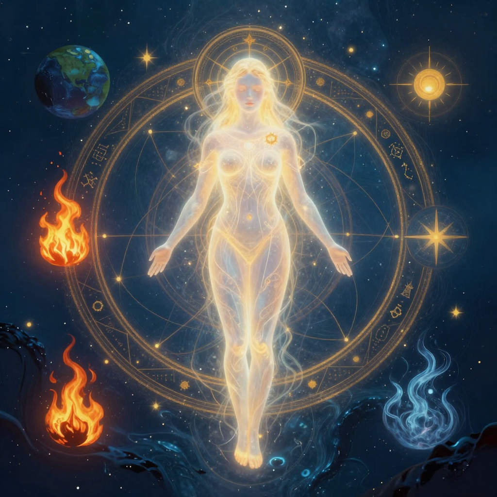 情绪原型：An emotional archetype visualized as a luminous, ethereal fi